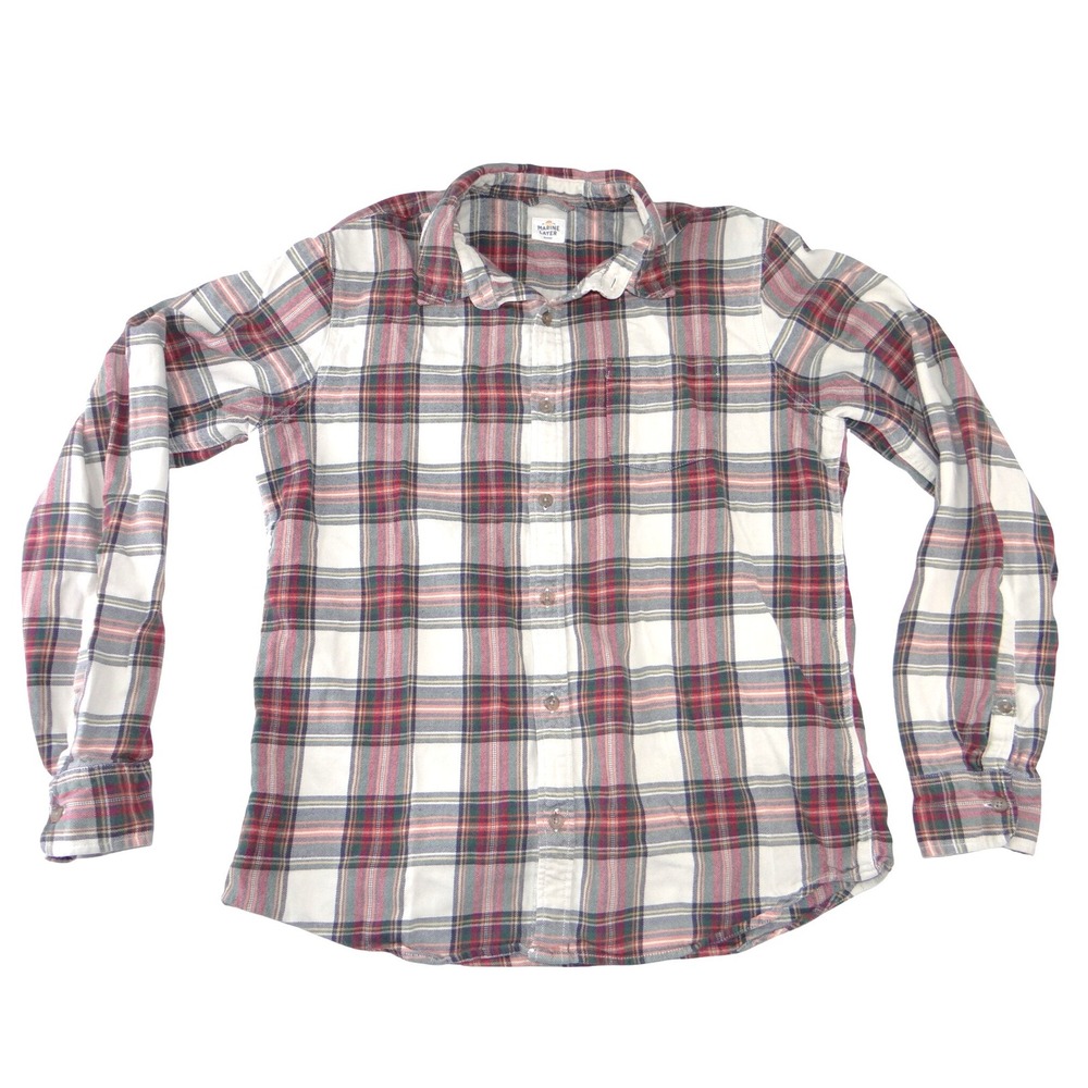 Marine Layer Mens Marge Plaid Flannel Button Down Shirt Red Green Multi Size M